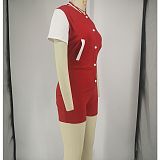 Summer Short Sleeve Button Up Baseball Rompers FOS-8363