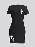Solid Color Short Sleeve O Neck Basic Dresses DN-8050S27