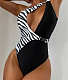 Skew Collar Patchwork Cut Out One Piece Swimsuit XL2243