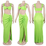 Sexy Solid Color Pleated Ruched 2 Piece Skirt Sets NY-7317