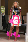 Cartoon Print Short Sleeve T Shirt Dresses JLY-19592