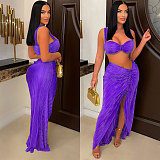 Sexy Solid Color Pleated Ruched 2 Piece Skirt Sets NY-7317