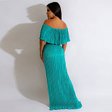 Ruffle Pleated Off Shoulder Crop Tops Slit Skirt Sets NY-7319