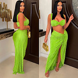 Sexy Solid Color Pleated Ruched 2 Piece Skirt Sets NY-7317