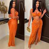 Sexy Solid Color Pleated Ruched 2 Piece Skirt Sets NY-7317