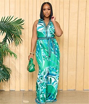 Sleeveless Print Lace Up Wide leg Jumpsuit YF-10547