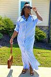 Stripe Print Half Sleeve Loose Shirt Dresses XMY-9414
