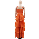 Pre-sale Solid Color Chiffon Layer Ruffle Maxi Dresses RS-10125