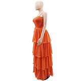 Pre-sale Solid Color Chiffon Layer Ruffle Maxi Dresses RS-10125