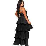 Pre-sale Solid Color Chiffon Layer Ruffle Maxi Dresses RS-10125