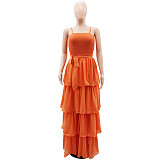 Pre-sale Solid Color Chiffon Layer Ruffle Maxi Dresses RS-10125