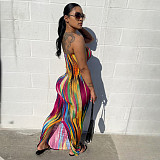 Tie Dye Stripe Print Strapless Maxi Dresses SH-390584