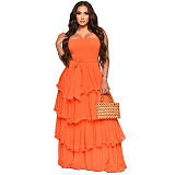 Pre-sale Solid Color Chiffon Layer Ruffle Maxi Dresses RS-10125