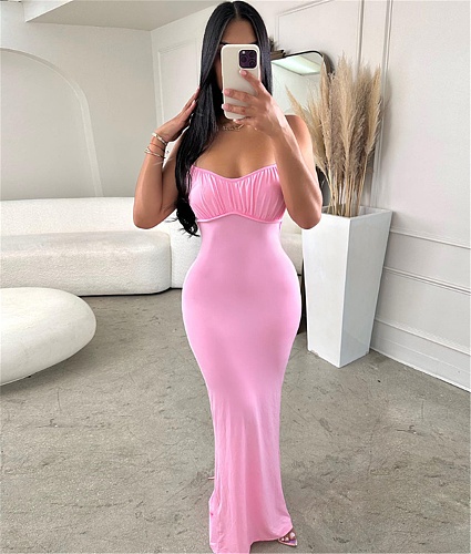High Waist Ruched Lace Up Backless Party Dress SH-390568