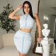 Elegant Ribbed Sleeveless Tank Tops Mini Skirt Sets MDF-5312