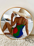 Color Block Print Drawstring One Piece Swimsuit M2381