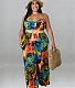 Plus Size Print Wide Leg Jumpsuit with Belt RS-912