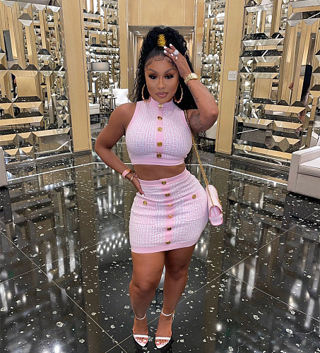 Elegant Ribbed Sleeveless Tank Tops Mini Skirt Sets MDF-5312