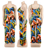 Plus Size Print Wide Leg Jumpsuit with Belt RS-912