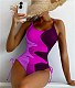 Color Block Print Drawstring One Piece Swimsuit M2381