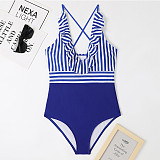 Stripe Ruffle Backless High Waist One Piece Swimsuit TL2378