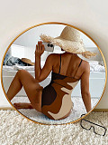 Color Block Print Drawstring One Piece Swimsuit M2381