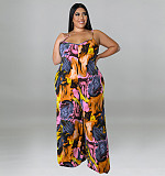 Plus Size Print Wide Leg Jumpsuit with Belt RS-912