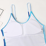 Color Block Print Drawstring One Piece Swimsuit M2381