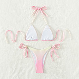 Gradient Print Halter Bandage Triangle Bikini Set M3068