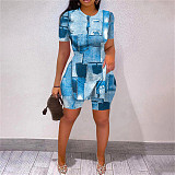 Side Slit T Shirts Biker Shorts Two Piece Set JLY-8058