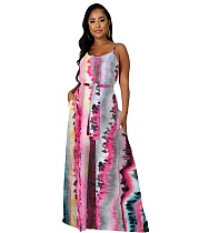Stripe Print Loose Spaghetti Strap Maxi Dresses XMY-9432