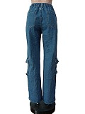 Ripped Holes High Waist Straight Leg Jean Pants MEM-88493