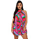 Printing Sleeveless Loose Pleated Mini Dresses YF-10537
