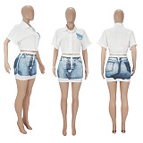 Short Sleeve Shirts Top Mini Skirt Summer Outfits SHD-9429