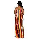 Stripe Print Loose Spaghetti Strap Maxi Dresses XMY-9432