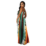 Stripe Print Loose Spaghetti Strap Maxi Dresses XMY-9432