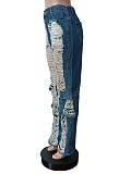 Ripped Holes High Waist Straight Leg Jean Pants MEM-88493