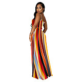 Stripe Print Loose Spaghetti Strap Maxi Dresses XMY-9432