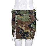 XS Camo Print High Waist Pockets Slit Cargo Skirt BANT-9190DD