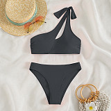 Solid Color One Shoulder Two Piece Bikini Sets M3023
