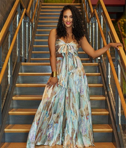 Tie Dye Print Strapless Crop Top Wide Leg Pants Suit XMY-9426