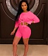 Solid Color Lace Up Crop Tops Biker Shorts Suit XMY-9427