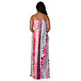 Stripe Print Loose Spaghetti Strap Maxi Dresses XMY-9432