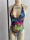 Leopard Print Backless Triangle One-piece Swimsuit XL2210