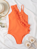 Solid Ruffle High Waist One Piece Swimming Suit XL2188