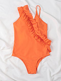 Solid Ruffle High Waist One Piece Swimming Suit XL2188