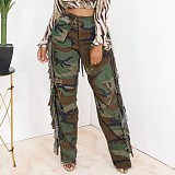 Camo Tassel Large Pocket Button Cotton Pants LSD-83246