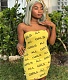 Letter Print Strapless High Waist Short Dresses QZX-6282