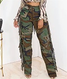 Camo Tassel Large Pocket Button Cotton Pants LSD-83246