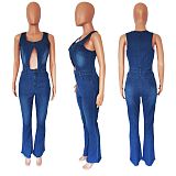 Cut Out High Waist Sleeveless Denim Jumpsuit LX-6952